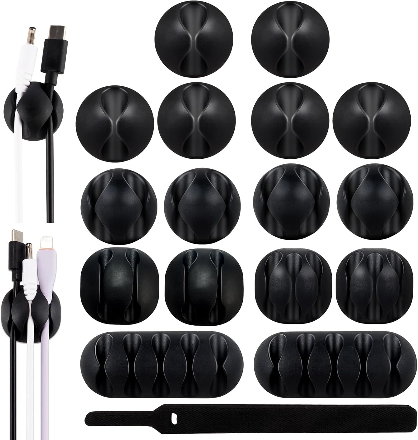 Adhesive Cable Clips Organizer 16 Pack Black Cord Holders for Desk Under Computer, Strong Sticky Wire Management Clips for Home Office TV Car Mouse Nightstand Accessories