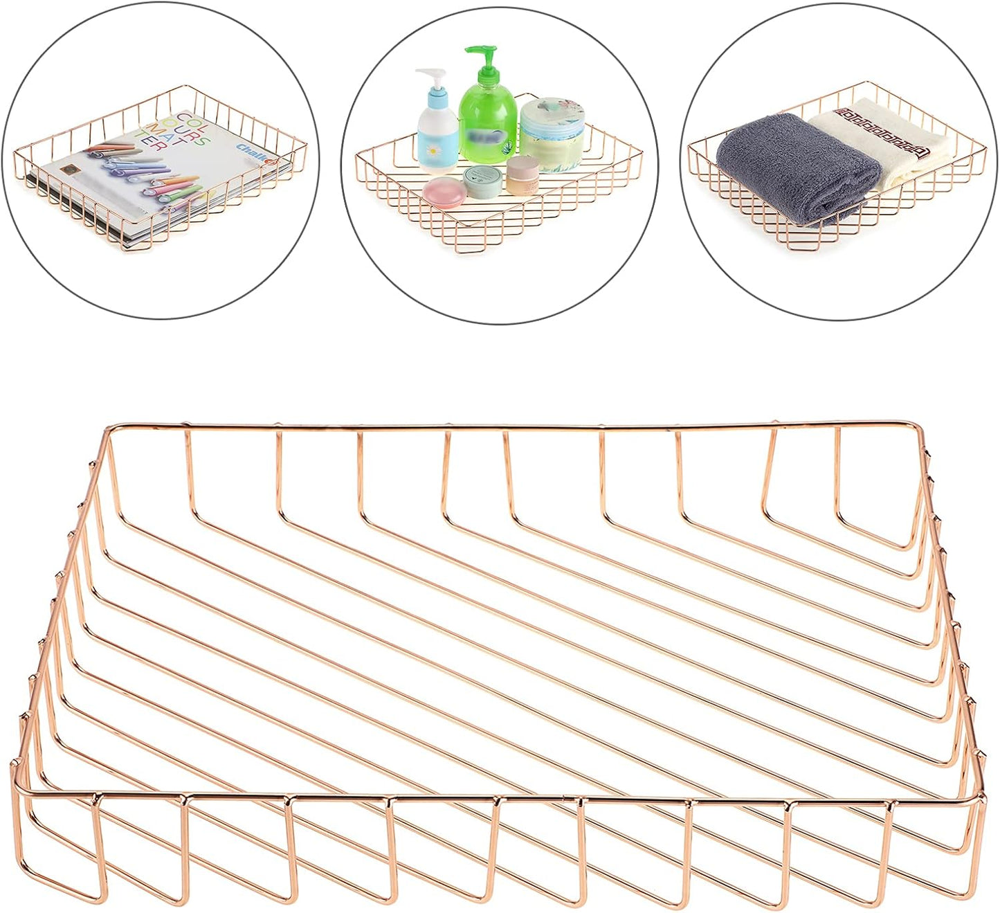 BTSKY Multipurpose A4 File Tray Wire Desk Tray Organizer Elegant Letter Size Desk Documents Trays Magazine Files Storage Basket Organizer Bin for Office Cosmetics Bathroom(Rose Gold)