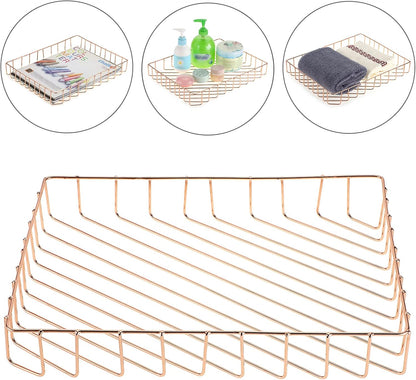BTSKY Multipurpose A4 File Tray Wire Desk Tray Organizer Elegant Letter Size Desk Documents Trays Magazine Files Storage Basket Organizer Bin for Office Cosmetics Bathroom(Rose Gold)