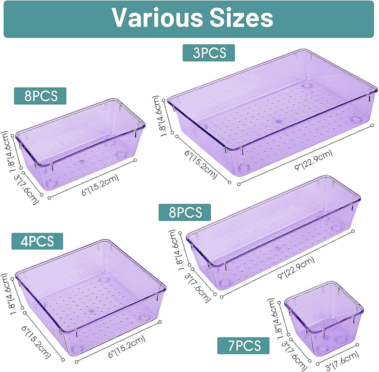 WOWBOX 30 PCS Clear Plastic Drawer Organizer Set, 5 Sizes Desk Drawer Divider Organizers and Storage Bins for Makeup, Jewelry, Gadgets for Kitchen, Bedroom, Bathroom, Office, Black