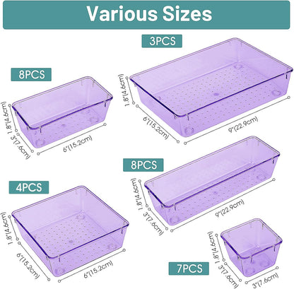 WOWBOX 30 PCS Clear Plastic Drawer Organizer Set, 5 Sizes Desk Drawer Divider Organizers and Storage Bins for Makeup, Jewelry, Gadgets for Kitchen, Bedroom, Bathroom, Office, Black