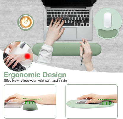 MOSISO Wrist Rest Support for Mouse Pad&Keyboard Set, Circle Curved Ergonomic Mousepad&Coaster Non-Slip Base Home/Office Pain Relief&Easy Typing Pad with Soft Cloth&Silicone Lining, Antique Green
