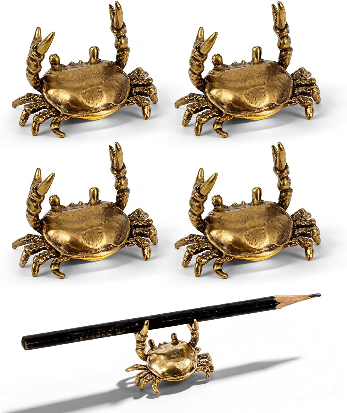 Pencil Holders Weightlifting Brass Pen Holder, Funny Animal Desk Organizer, Creative Desktop Decoration, Stationery Storage Rack for Office Home (Crab | 2PCS)