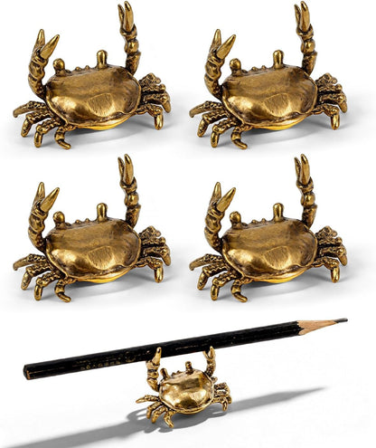 Pencil Holders Weightlifting Brass Pen Holder, Funny Animal Desk Organizer, Creative Desktop Decoration, Stationery Storage Rack for Office Home (Crab | 2PCS)
