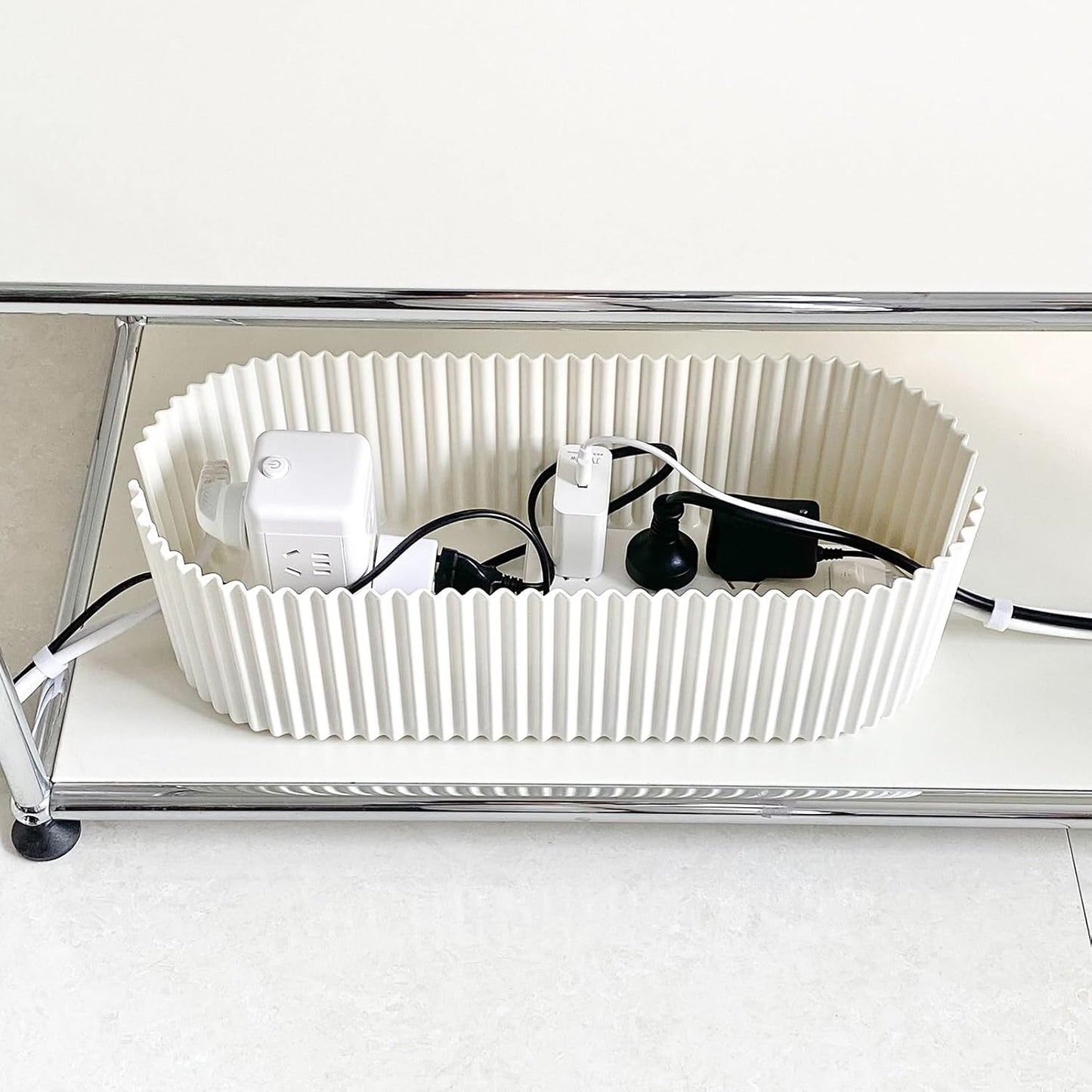White Cable Management Box, Plastic Cable Box Organizer with Lid for Wire, Power Strip, Surge Protector, Extension Cords Hider Cover Under Home Office Desk and Floor (Large)