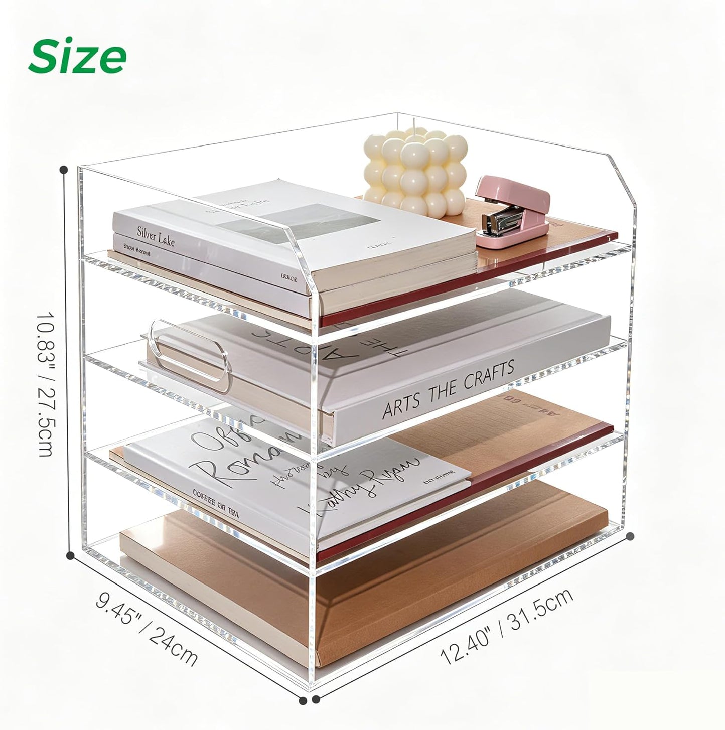 2-Tier Clear Acrylic Paper Trays, Desk File Organizer, A4 Paper Holder, Low-Profile Desk File Sorter for Office/Home, Clear Stackable Letter Tray for Bills, Crafts, Notebooks - Horizontal