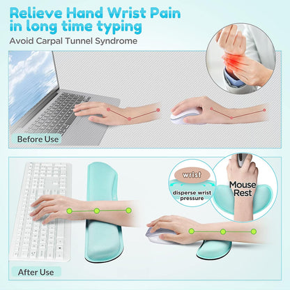 Gimars Upgrade Enlarge Silky and Superfine Fabric Gel Memory Foam Keyboard Wrist Rest Set, Ergonomic Keyboard Mouse Wrist Support for Typing Pain Relief, Comfort for Office, Gaming, Computer