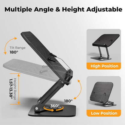 SupeDesk Book Stand for Reading, Adjustable Book Holder with 360° Rotating Bases, Foldable Designs, and Elastic Clips, Multifunctional Display Stand for Recipe, Cookbooks, Magazines, Tablets, Laptops