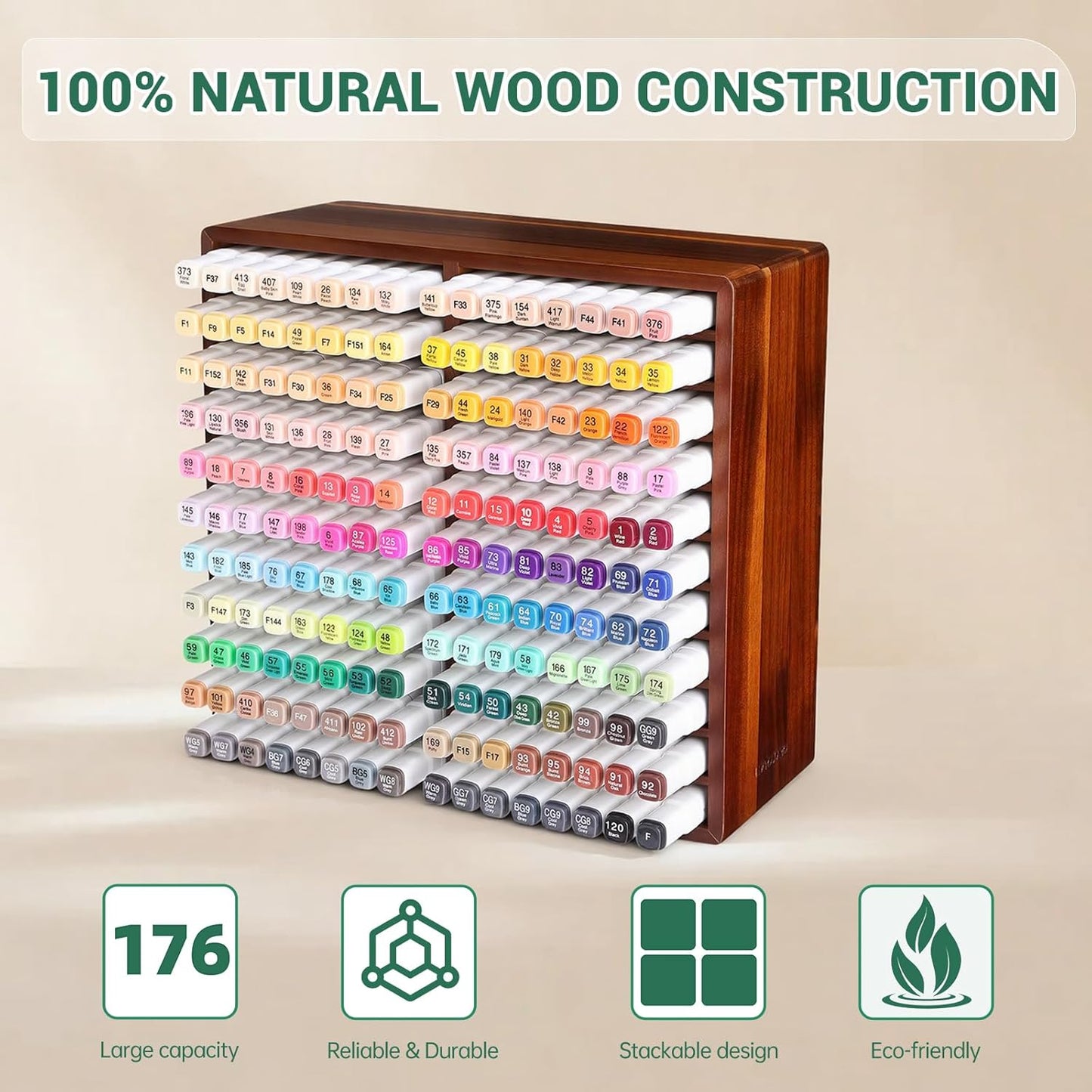 walowalo Markers Organizer Hold 176 Markers Birthday Gifts Bamboo Pen Holder Art Supply Pencil Alcohol Storage Organizer 22 Compartments All-in-One Marker Storage for Home Office Desk Classroom