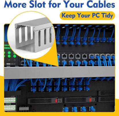 Open Slot Wiring Raceway Cable Duct, 123in Cable Management Channel Cord Track,Desk Wire Channel, Under Desk Cable Management to Hide Cables, Wires for Computers (Black, 1.57" Hx1.57"W, 15.4''L(8 Pc))