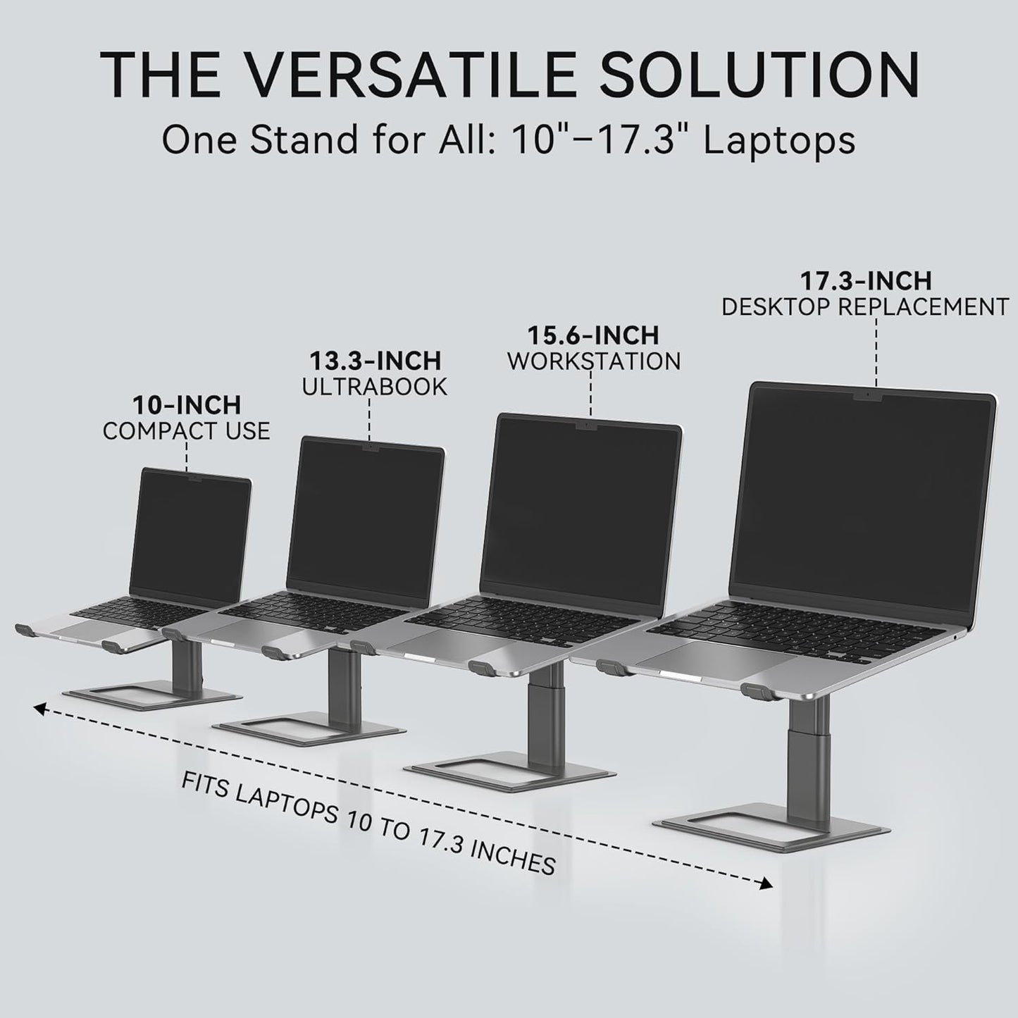 SOUNDANCE Adjustable Laptop Stand for Desk, Computer Stand, Ergonomic Laptop Riser Holder Compatible with 10 to 17.3 Inches Notebook PC Computer, Aluminum Silver