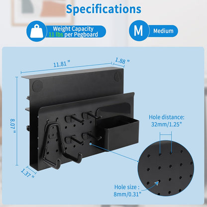 Desk Side Storage with Pen Holder, No Drill Hanging Desk Organizer Under Desk Storage Mount, Clamp-On Laptop Holder Table Side Tray Desktop Organization for Office and Home (Black)