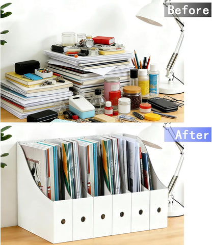 Limitliho Magazine File Folder Holder for Desk, Book Bins for Classroom Library,Office,Home, 10.6" H x 10.2" L x 3.5" W in Cardboard Paper Organizer (Six color, 6 Pack)