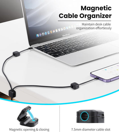 aceyoon 12 Pack Cable Clips, Strong Magnetic Cord Organizer Adhesive Cord Holder for Desk, Wire Holders for Cords for Nightstand/Home/Office/Car/Cubicle/Phone Charger/Computer