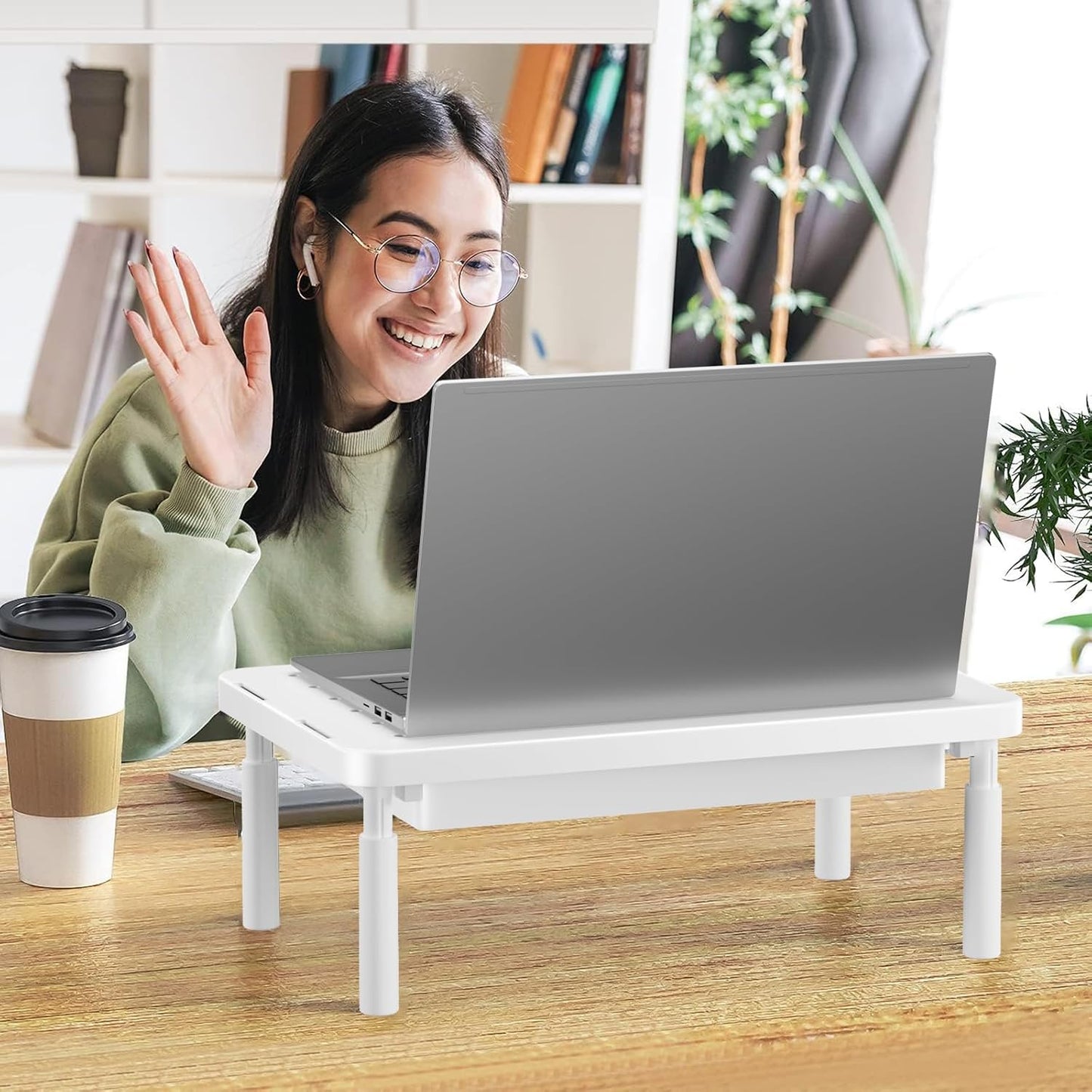 WALI Computer Monitor Stand with Storage, Desk Monitor Riser 3 Height Adjustable, Laptop Riser with Airflow Vents, Desk Organizer for Computer, Laptop, Printer (PTT002-B), 1 Pack, Black