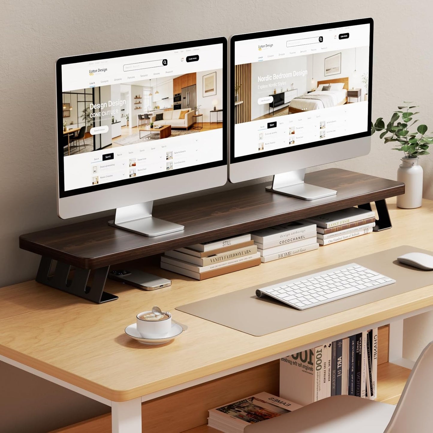 Monitor Stand Riser, 39 Inch Large Wood Monitor Stands for 2 Monitors