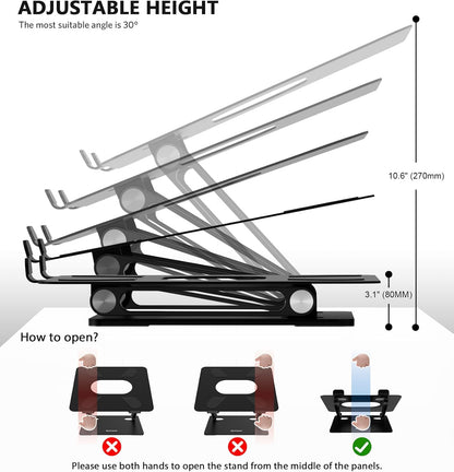 BoYata Laptop Stand, Adjustable Multi-Angle Laptop Holder, Compatible for Laptops up to 17 inches, Sturdy Aluminum & Silicone, Silver