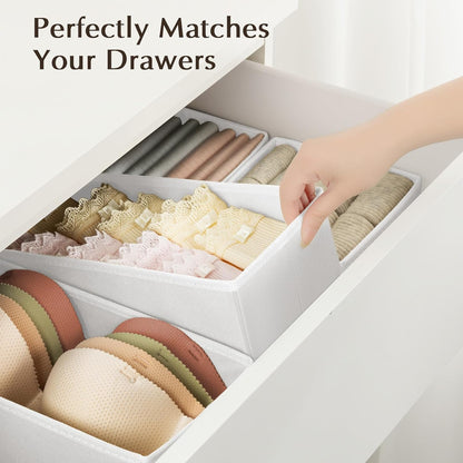 DIMJ Drawer Organizers Clothes, Dresser Organizer Bins for Baby Clothes,Underwear and Sock, Fabric Closet Organization and Storage Boxs, Drawer Dividers for Nursery, Clothing, Tie - 4 Pack, Beige