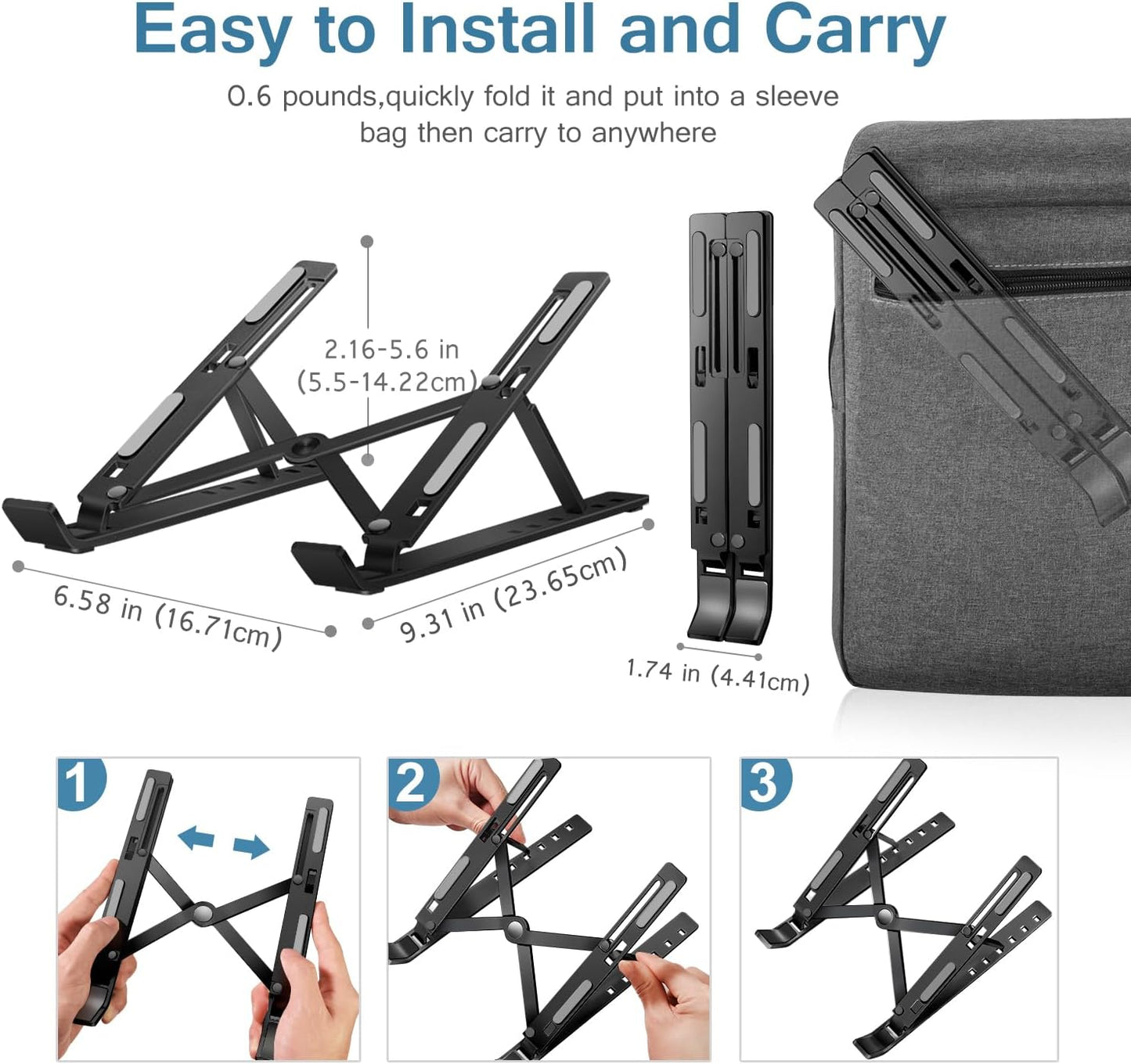ivoler Laptop Stand, Laptop Holder Riser Computer Tablet Stand, 6 Angles Adjustable Aluminum Ergonomic Foldable Portable Desktop Holder Compatible with 10-15.6” MacBook,iPad, HP, Dell, Lenovo Silver