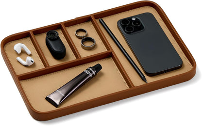 Nordik Leather Valet Tray - Pebble Black - 9.5 x 7.9 Inch Medium Vegan Leather Tray - Stylish Nightstand Organizer for Men - Modern Bedside Caddy - EDC Catchall for Key Watch Wallet Jewellery