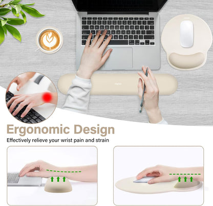 MOSISO Wrist Rest Support for Mouse Pad&Keyboard Set, Circle Curved Ergonomic Mousepad&Coaster Non-Slip Base Home/Office Pain Relief&Easy Typing Pad with Soft Cloth&Silicone Lining, Antique Green