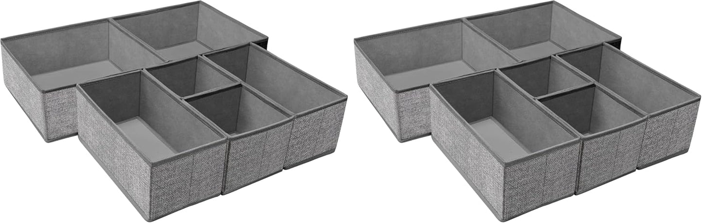 Criusia Foldable Underwear Drawer Organizer, Closet Dividers, Storage Box for Clothes, Socks (6 Bins, Gray)
