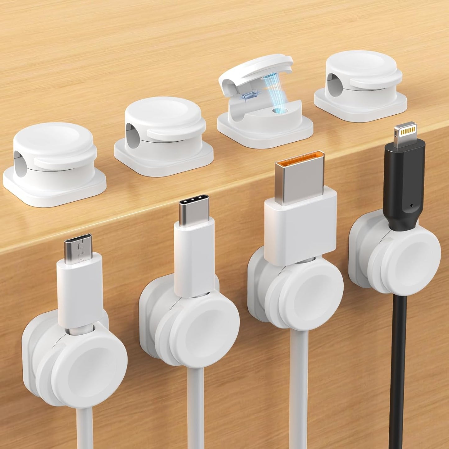 Cable Clips, 8 Pack Magnetic Cord Organizer, Reusable and Convenient Cable Management TIKIWIK Desk Organizer, Strong Adhesive Cord Holder for Nightstand Home Car Office Desk Accessories (White)