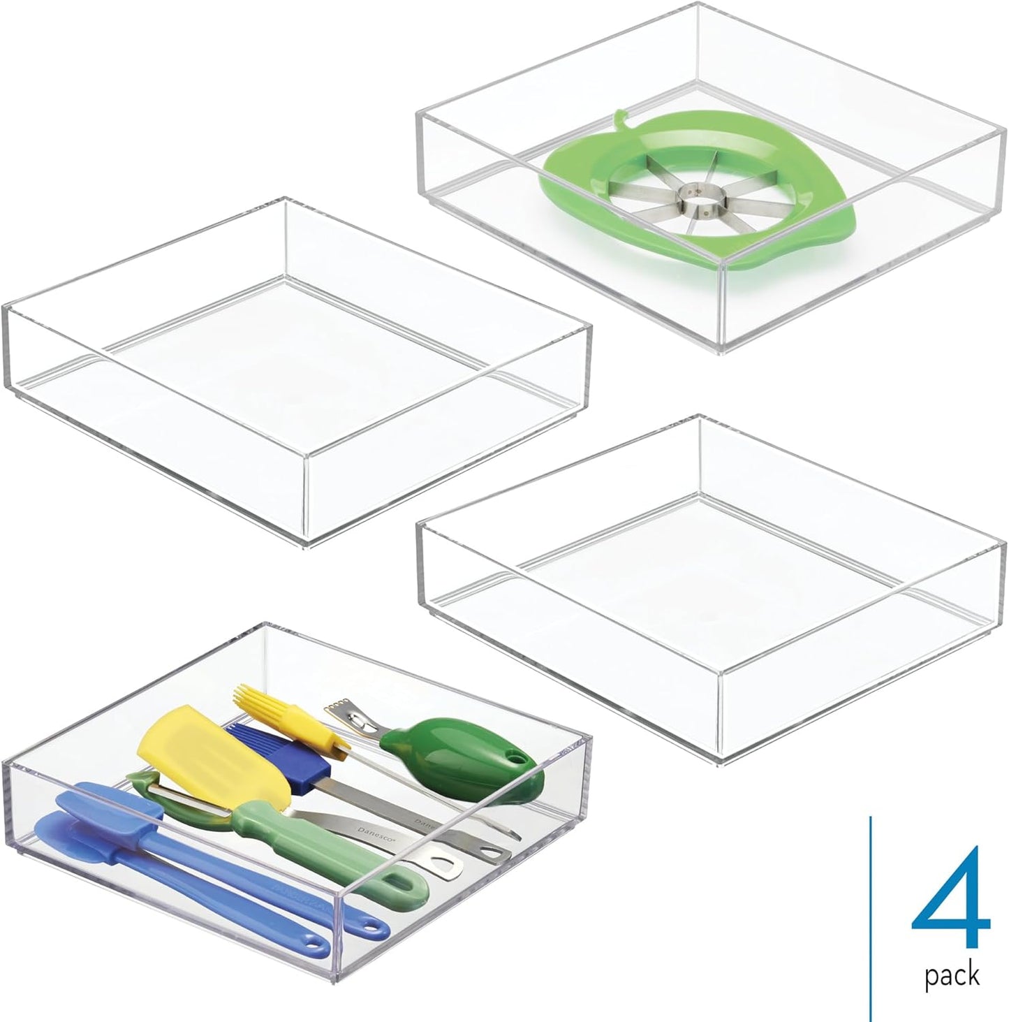 iDesign Plastic Makeup Drawer Organizer Tray - Vanity Organizer or Desk Drawer Organizer - Set of 2 - Clear