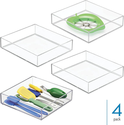 iDesign Plastic Makeup Drawer Organizer Tray - Vanity Organizer or Desk Drawer Organizer - Set of 2 - Clear