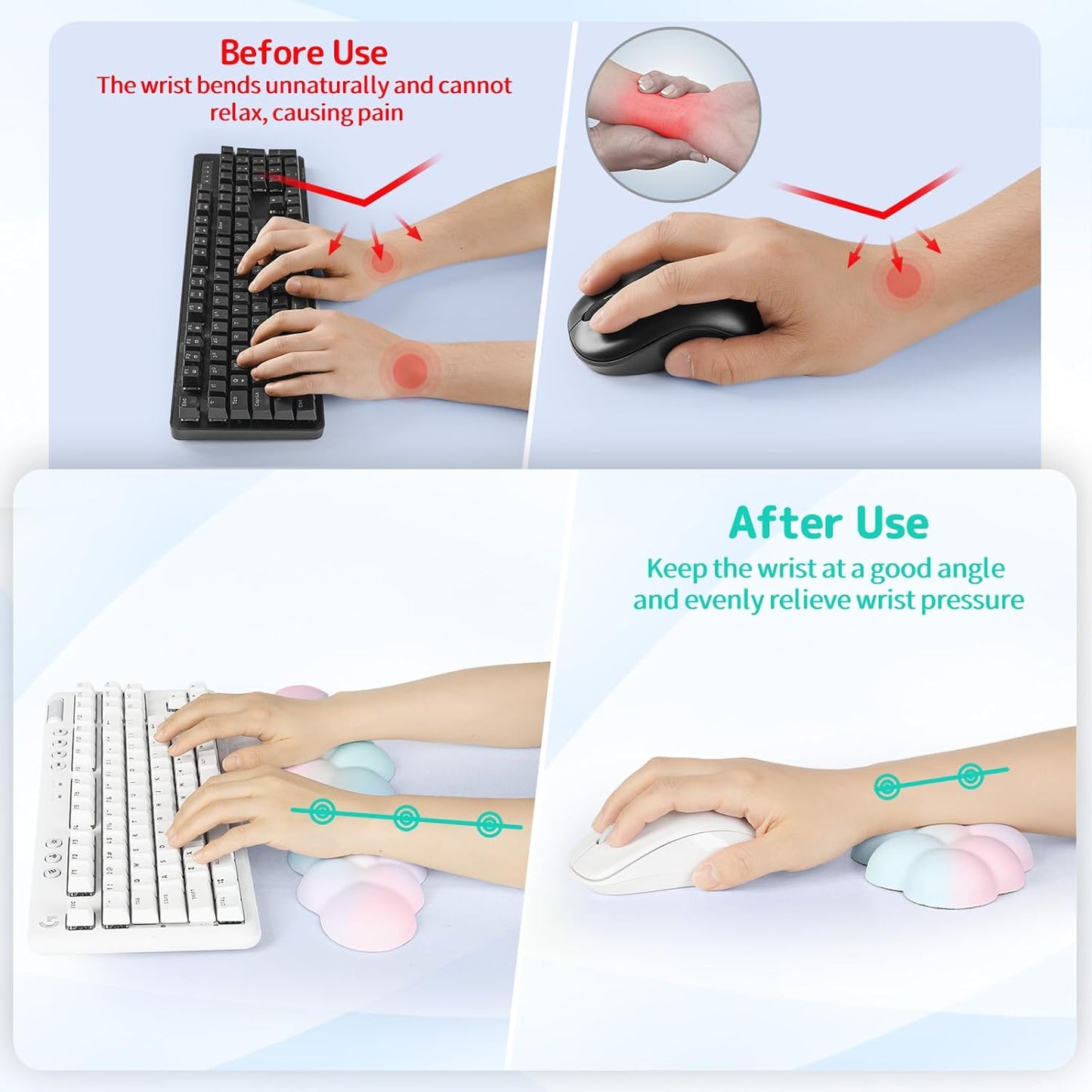 Sushret Cloud Wrist Rest Keyboard, Cloud Keyboard Wrist Pad Set with PU Leather Memory Foam, Cute Arm Rest for Palm Support, PC/Gaming Desk Accessories/Office Setup/Computer Hand Cushion - White