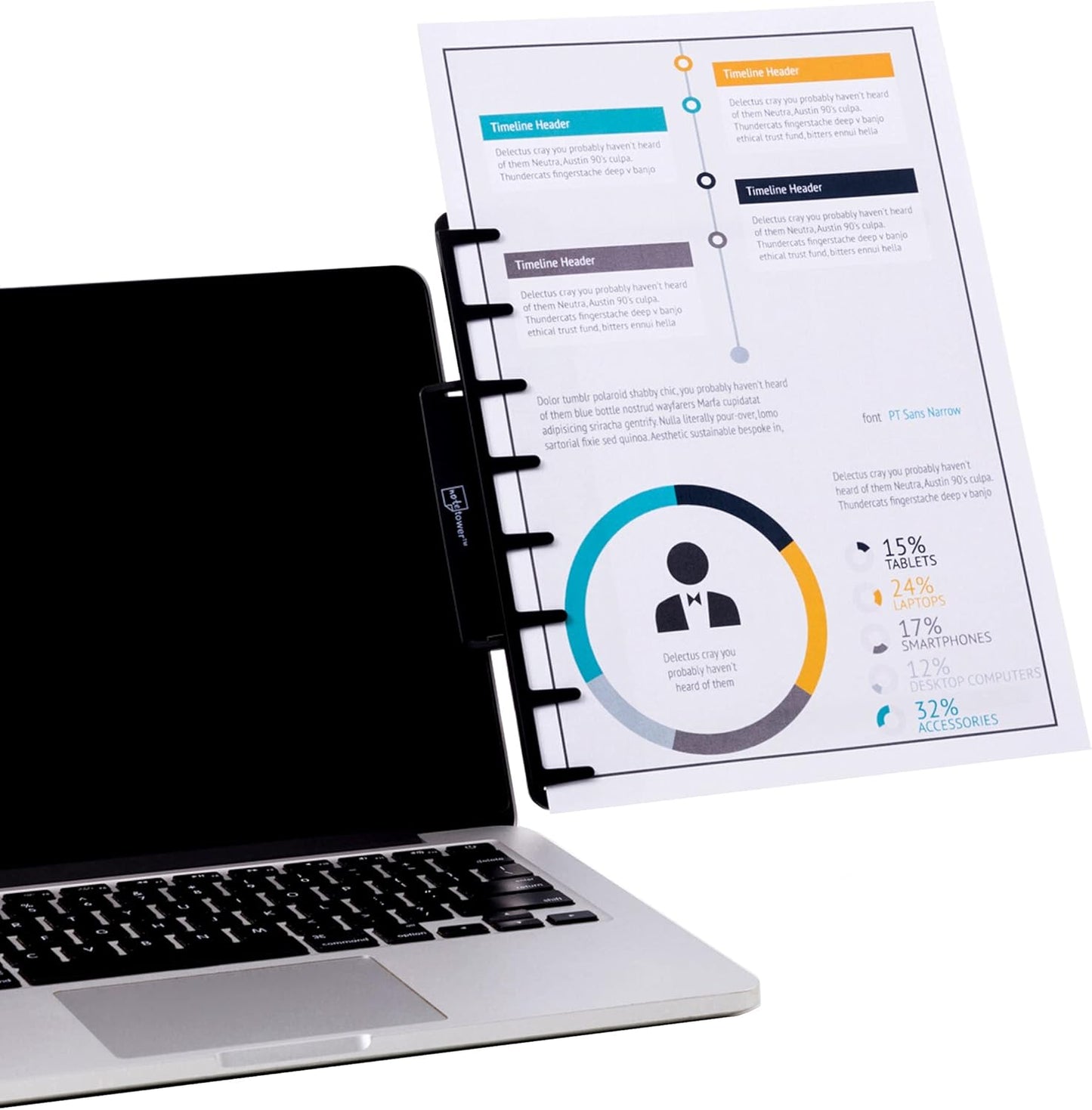 Note Tower Monitor Document Paper Holder for Typing | Clips to Laptops & Desktop Monitors I Reduces Eye & Neck Strain | Portable Copy Holder for Desk | Sticky Note Stand & Monitor Memo Board | Black