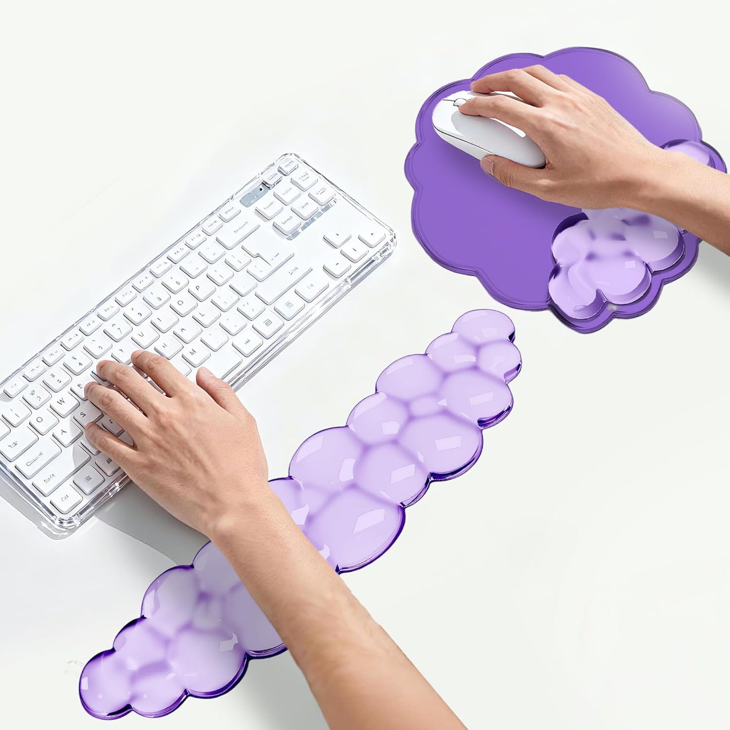 Keyboard Wrist Rest Set — Ergonomic Cloud Gel Wrist Rest Keyboard and Mouse Pad, Non-Slip Desk Accessories for Office and Home（White）