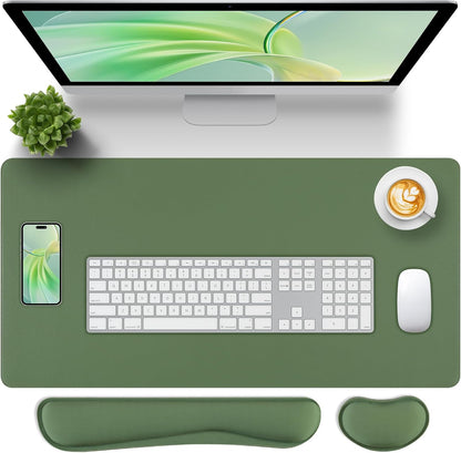 Green Desk Pad and Keyboard Wrist Rest, 3in1 Mousepad + Keyboard Wrist Rest+Mouse Wrist Rest for Home Office Table Computer Cover. (31.5×15.7,Green)