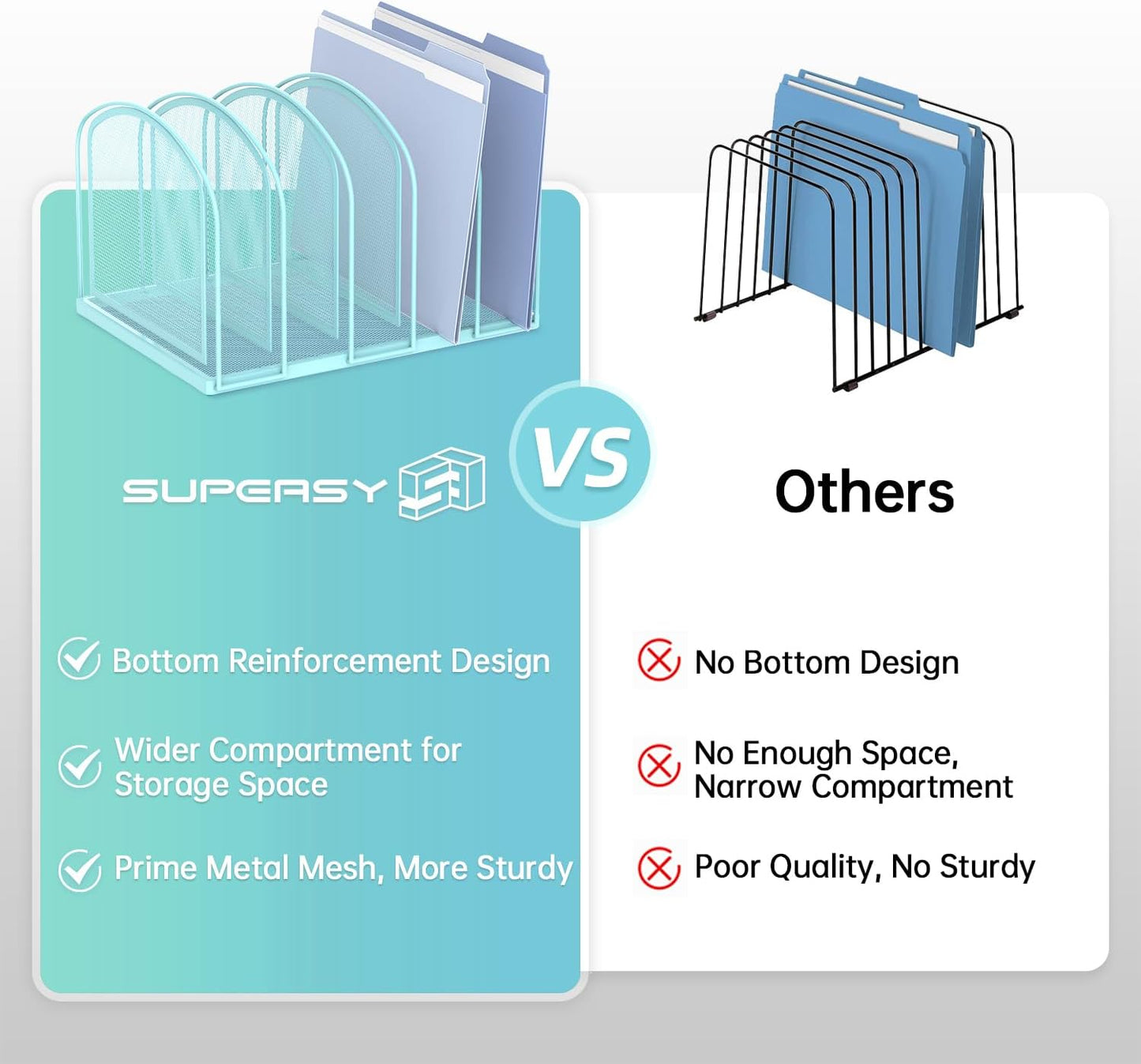 SUPEASY File Organizer for Desk, 5-Section Mesh Desk Organizer, Vertical File Holder Desktop Organizer File Sorter, File Folder Holder for Office Supplies, Black