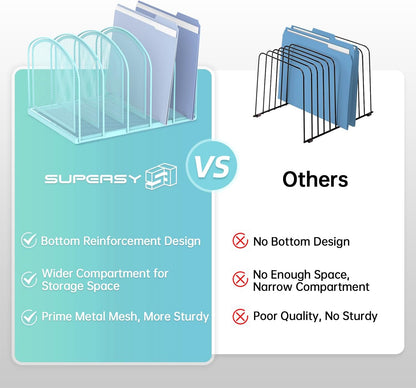 SUPEASY File Organizer for Desk, 5-Section Mesh Desk Organizer, Vertical File Holder Desktop Organizer File Sorter, File Folder Holder for Office Supplies, Black