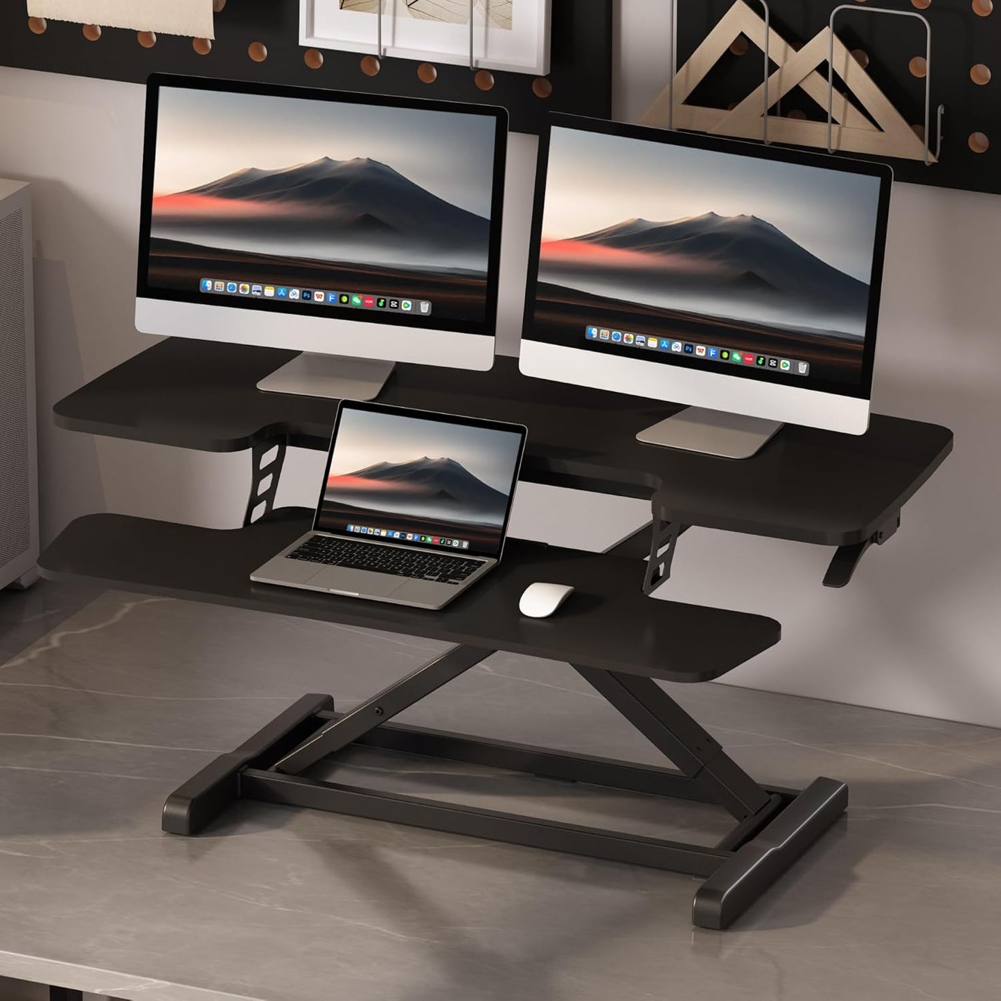 FLEXISPOT Standing Desk Converter 28" Desk Riser for Small Spaces, Compact Desktop Riser Sit Stand Computer Workstation, Stand Up Desk Converter for Laptop & Single Monitor, Black