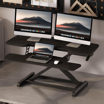 FLEXISPOT Standing Desk Converter 28" Desk Riser for Small Spaces, Compact Desktop Riser Sit Stand Computer Workstation, Stand Up Desk Converter for Laptop & Single Monitor, Black