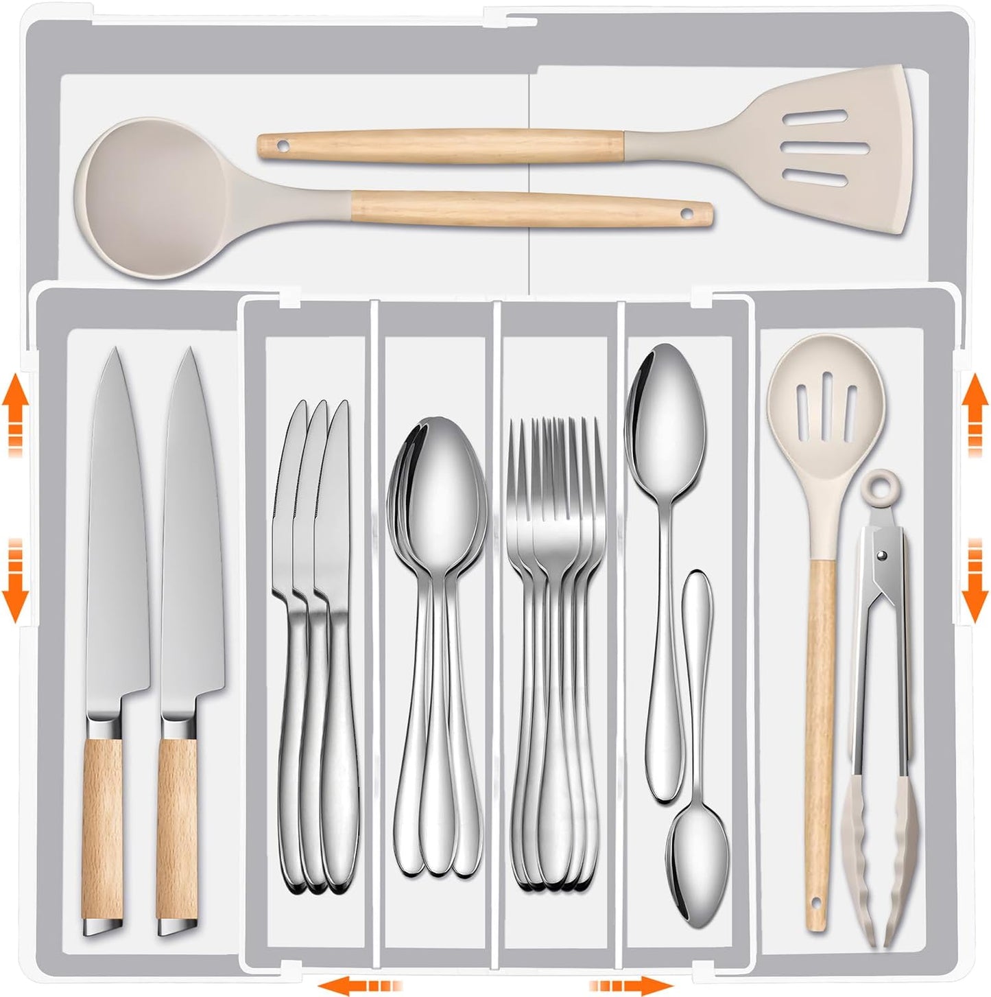 Spaclear Silverware Organizer - Expandable Kitchen Drawer Organizer, Utensil Drawer Organizer, Adjustable Plastic Flatware and Cutlery Holder, Kitchen Organizers Storage for Forks Knives, Black