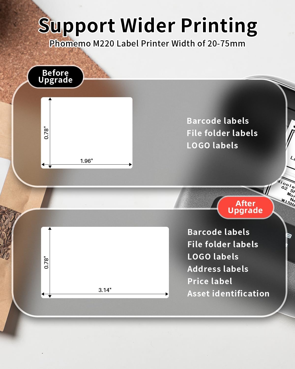 Phomemo Label Maker,M220 Label Printer,3 Inch Bluetooth Thermal Label Maker Machine with 6000+ Icons,700+ Templates,400+ Fonts,for Kids School Items,Small Business,Large Sticker