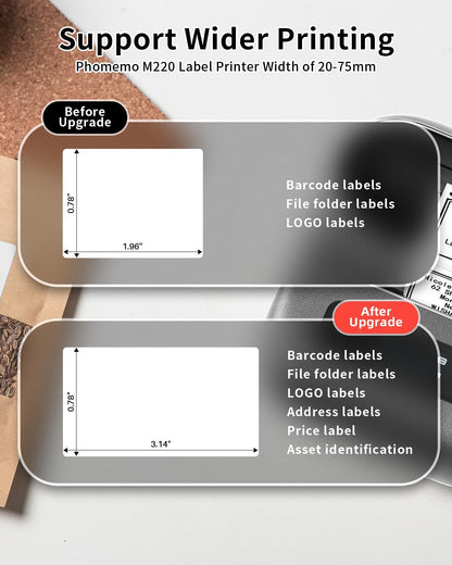 Phomemo Label Maker,M220 Label Printer,3 Inch Bluetooth Thermal Label Maker Machine with 6000+ Icons,700+ Templates,400+ Fonts,for Kids School Items,Small Business,Large Sticker