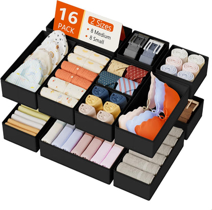 DIMJ Drawer Organizers Clothes, Dresser Organizer Bins for Baby Clothes,Underwear and Sock, Fabric Closet Organization and Storage Boxs, Drawer Dividers for Nursery, Clothing, Tie - 4 Pack, Beige