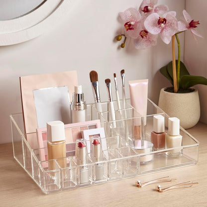 STORi Audrey Stackable Clear Bin Plastic Organizer Drawer | Organize Eyeshadow Palettes, Cosmetics, and Beauty Supplies on a Vanity | Made in USA