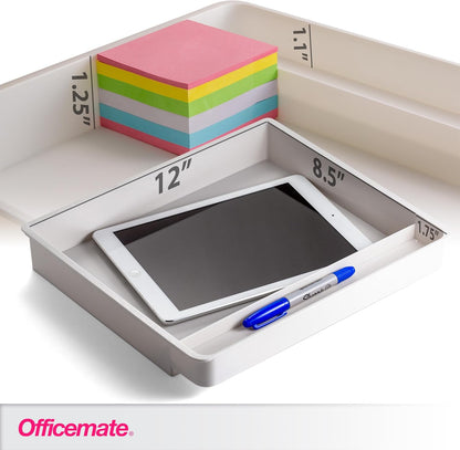 Officemate Large Self-Adhesive Under Desk Drawer, White, 12.5" x 10.75" x 1.875" (22556)