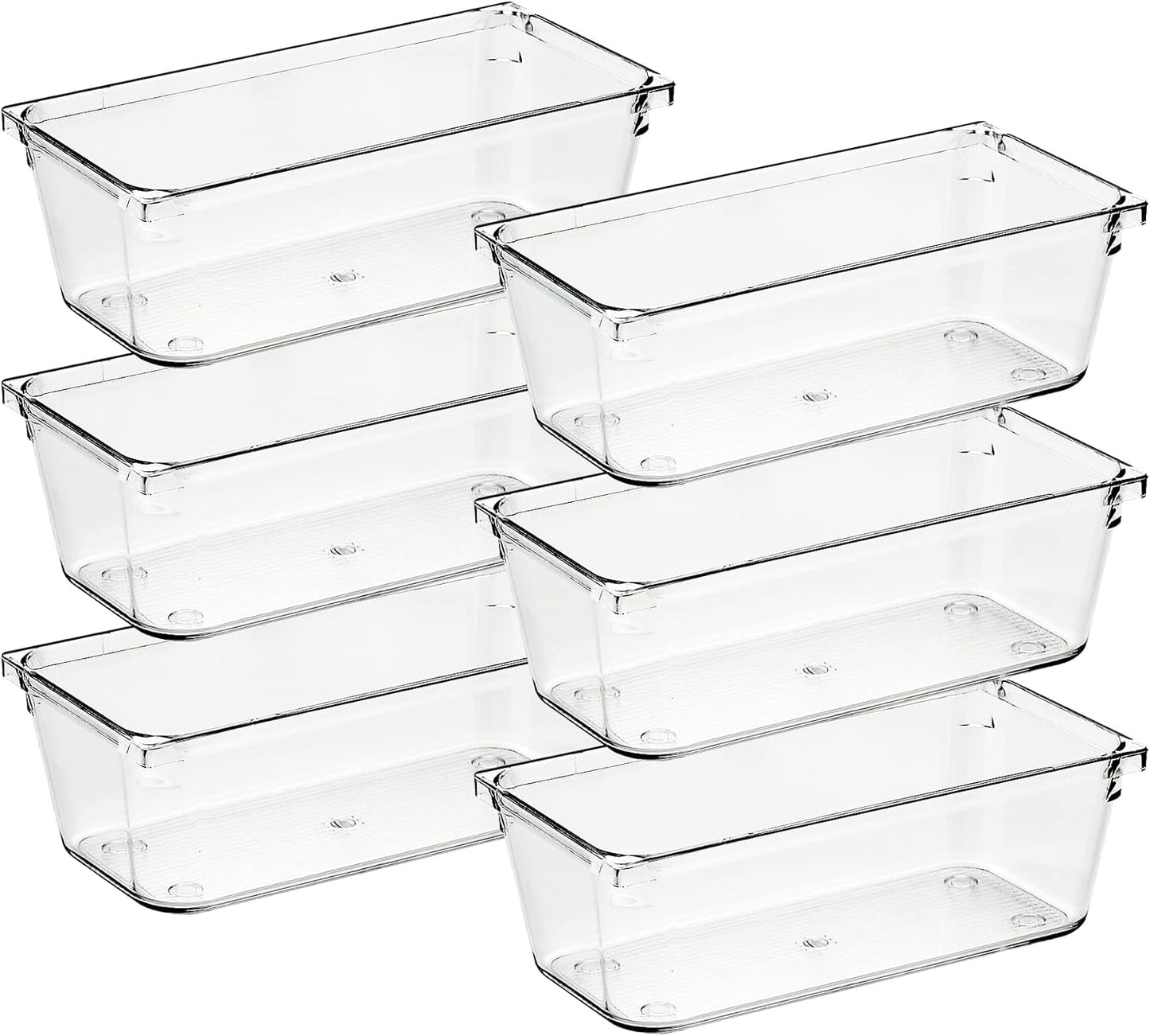 Ravinte 6 Pack Drawer Organizer - 6" X 9" Plastic Storage Bins, Acrylic Organizers with Non-Slip Pads Clear Desk Storage Tray for Makeup, Jewelries, Kitchen Utensils, Bathroom and Office