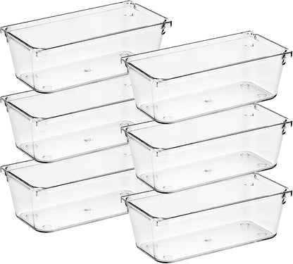 Ravinte 6 Pack Drawer Organizer - 6" X 9" Plastic Storage Bins, Acrylic Organizers with Non-Slip Pads Clear Desk Storage Tray for Makeup, Jewelries, Kitchen Utensils, Bathroom and Office