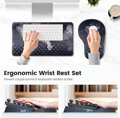 Ospelelf Ergonomic Mouse Pad and Keyboard Stand Wrist Rest Set, Memory Foam Comfort, Pain Relief for Typing, Office Desk Accessories, Moonlit Blossoms