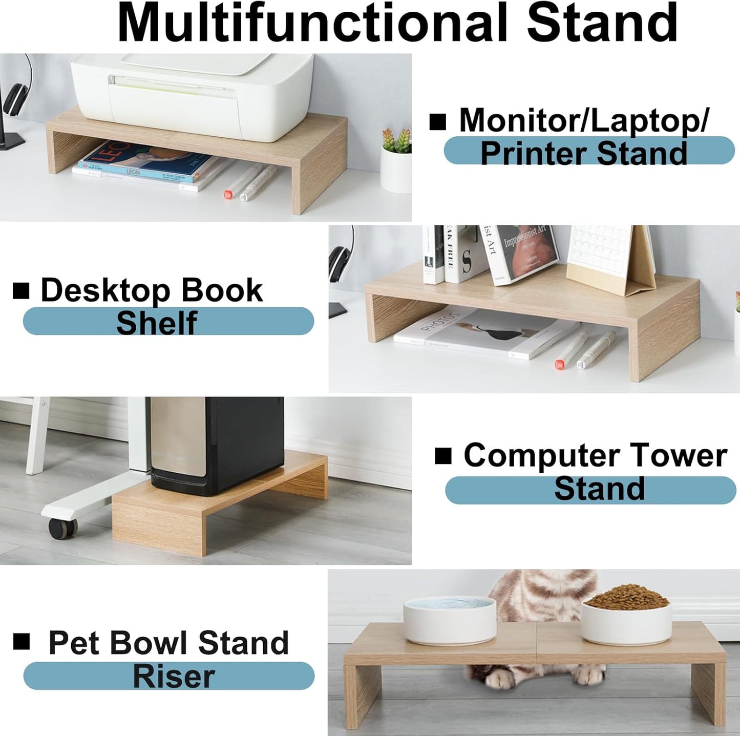 TEAMIX 20 inch White Monitor Stand Riser, Wood Desktop Stand for PC/TV/Laptop/Printer, White Monitor Riser with Storage, Computer Stand with Keyboard Organizer