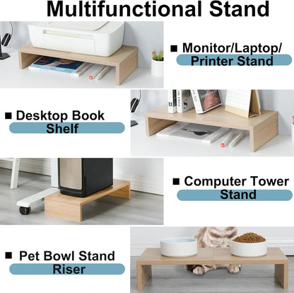 TEAMIX 20 inch White Monitor Stand Riser, Wood Desktop Stand for PC/TV/Laptop/Printer, White Monitor Riser with Storage, Computer Stand with Keyboard Organizer