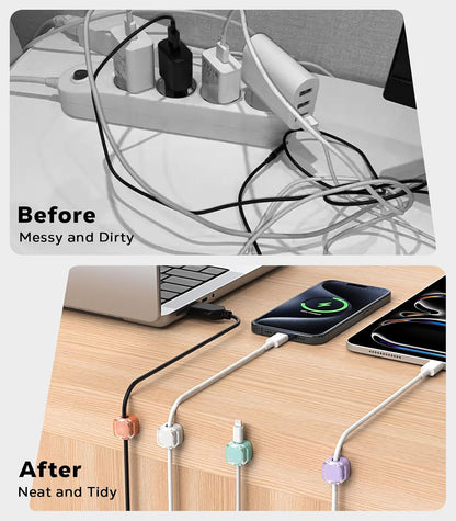 MoKo 6 Pack Magnetic Cable Clips, Under Desk Cable Management, Adhesive Magnetic Cord Holder, Magnetic Cord Organizer Wire Holder Keeper Organizer for Nightstand Desk Office Car Wall Glass, White