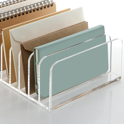 SANRUI Acrylic File Mail Desktop Organizer Sorters,3 Compartments Laddered Clear Desk Letter Organizer Office Document Sorter,Multifunction Envelope Folder Racks Holders for Office,Home, School